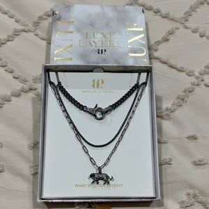 Luxe Layers 2025 Hematite & Silver Triple Layer Necklace Set